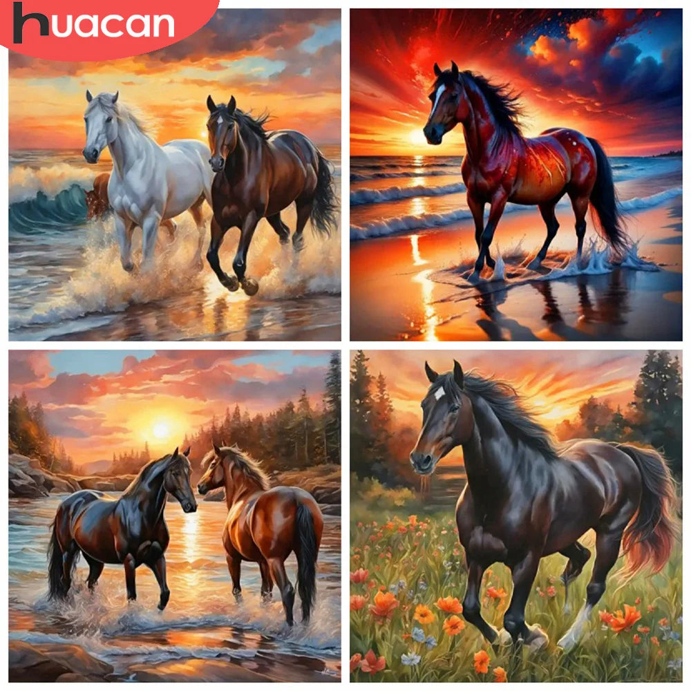 HUACAN Full Diamond Painting Animal Horse New Arrivals Diamond Mosaic Sunset Embroidery Beach Wall Decor Craft Kit HUACAN Full Diamond Painting Animal Horse New Arrivals Diamond Mosaic Sunset Embroidery Beach Wall Decor Craft Kit